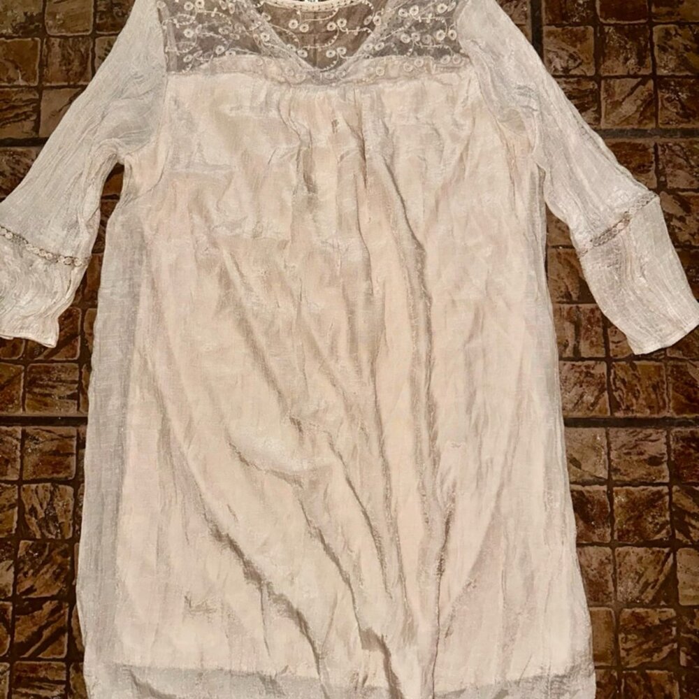 Indigo Rose Boho Flowy Shift Dress Size PXL‎ Lined Lace 3/4 Sleeve At Knee EUC